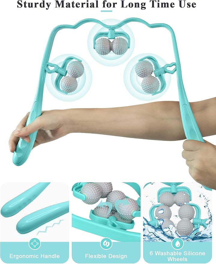 Upgrade Neck Massager, Neck Massager for Pain Relief deep Tissue, 6 Balls Massage Roller,Manual Massager, Shoulder Massager, Handheld Neck and Back Massager Roller Legs Shoulder Relaxer