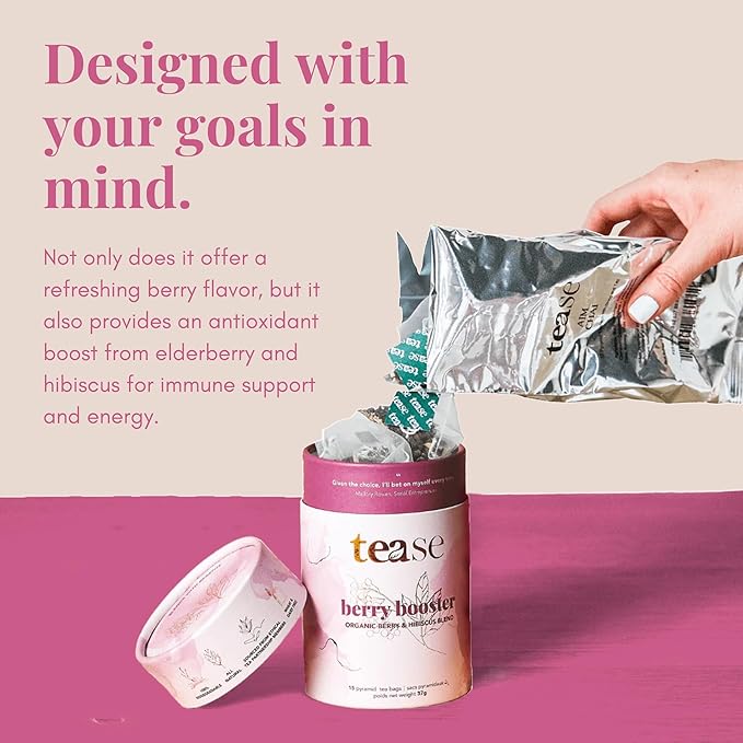 Tease Tea Organic Hibiscus Drink - Berry Booster Elderberry Tea, Caffeine Free, Organic Herbal Drink Made with Hibiscus Petals, Currant, and Natural Flavors Blended for Warding Off Stress and Colds