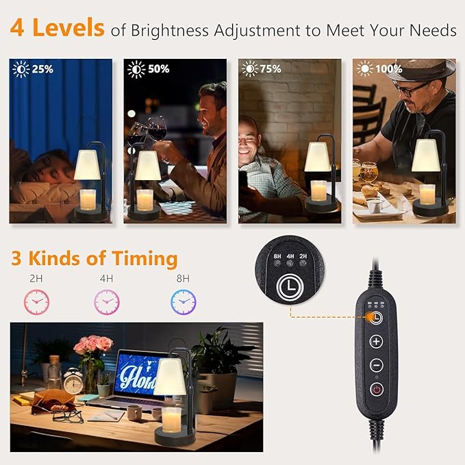 Candle Warmer Lamp with Timer Electric Wax Warmer for Scented Wax Melt Warmer Melter for Jar Candles Dimmable Adjustable Height Gifts for Women Mom House Warming Frossted Glass Black