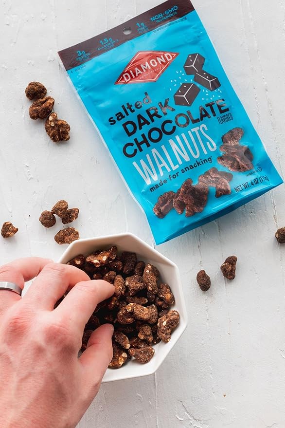 Diamond of California Salted Dark Chocolate Walnut Snack Nuts, 4 oz. (4 Pack)
