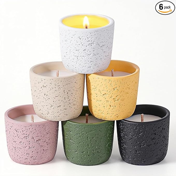 Viyffo Scented Candle Set of 6, Natural Soy Wax with Essential Oils, Long Lasting Aromatherapy Candles in Small Ceramic Jars, Perfect for Home, Relaxation, Meditation, Bath & Holiday Gifts