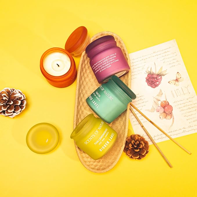 Hidden Label 4 Pack Candles for Home Scented, Aromatherapy Jar Candle Gifts for Women, Natural Candles Non Toxic Candles Set for Birthday Valentine Mother's Christmas Day Present