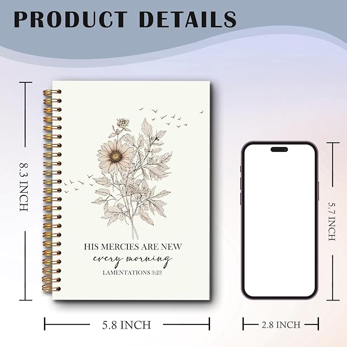 Christian Floral Spiral Notebooks, His Mercies Are New Every Morning Bible Verse Journal, Scripture Journals for Writing, Religious Bible Notebook for Note Taking, 5.5x8.3 Inch