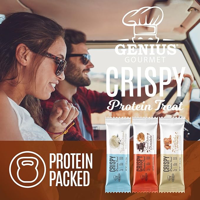 Genius Gourmet Crispy Protein Treat, Salted Caramel, Keto Snack, Low Carb, Low Sugar & Gluten Free, Protein Snacks for Adults, 10G of Whey Protein per Protein Bar, 5 Net Carbs, On The Go Snack, 10 CT
