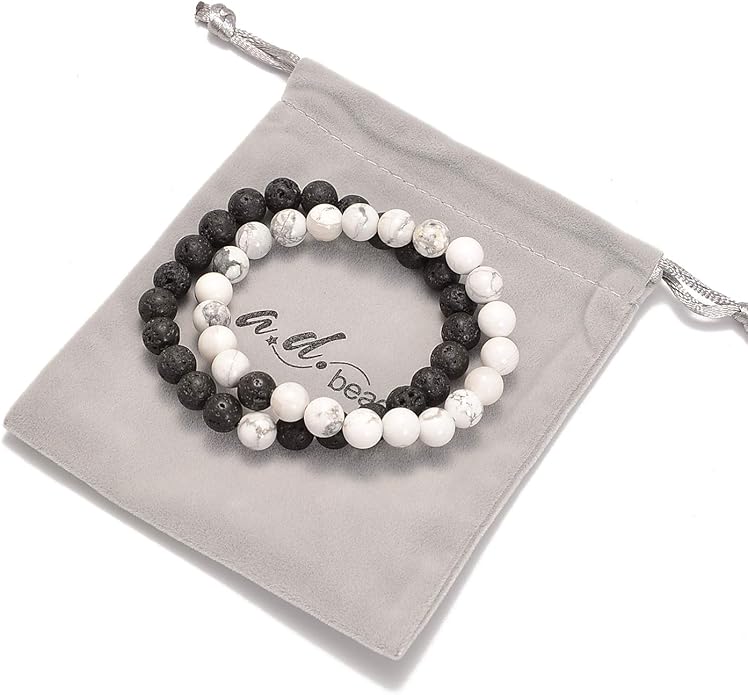 AD Beads 2Pcs His & Hers Distance Beads Bracelets Elastic Natural Stone Yoga Bracelet