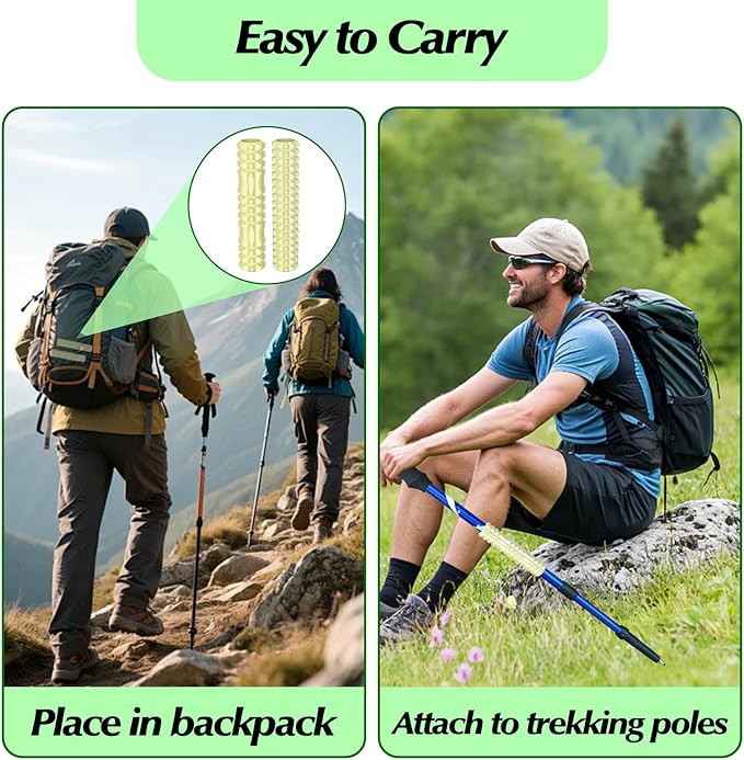 Trekking Poles Massage Roller for Hiking – Ultra Light Muscle Recovery Tool for Hikers & Backpackers – Fits Most Hiking Poles with Removable Sections – Portable, Durable & Easy to Use (2 Pcs)