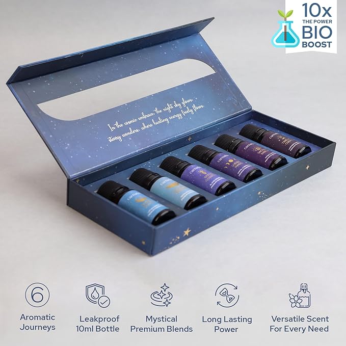 Carnatia Starry Spell Fragrance Oil Set – 6 Magical & Calming Aromatherapy Blends for Stress Relief, Relaxation & Emotional Wellness | Mystical Fragrance Oils for Diffusers, Massage & Meditation