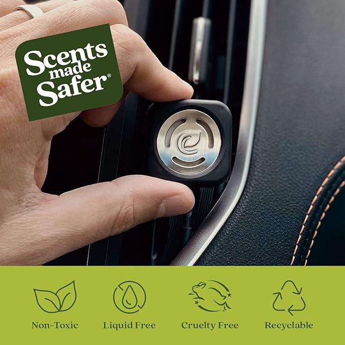 Enviroscent Non-Toxic Car Air Freshener (Lemon Leaf & Thyme) Infused with Essential Oils | Auto Scent Lasting Over 30 Days | 3 Car Vent Clip Scent Pod Refills