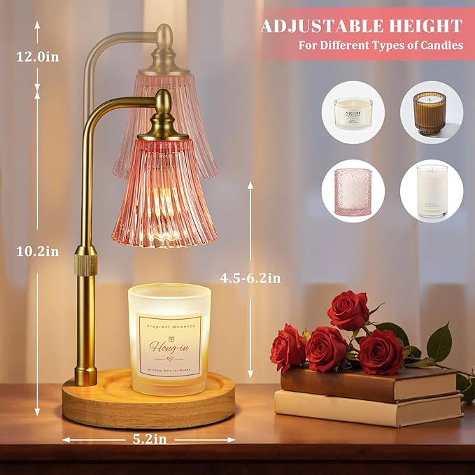 Pink Candle Warmer Lamp with Timer Dimmable,Birthday Gifts for Women,Adjustable Height Wax Melt Warmer for Jar Candles,House Warming Gifts New Home,Ideal for Office,Dorm,Bedroom Home Decor