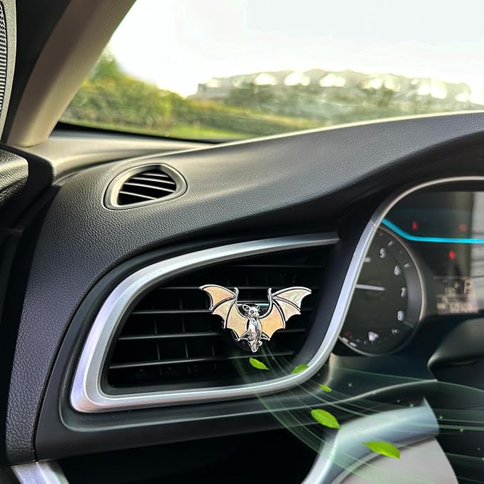 Beige Bat Air Vent Clip Car Air Freshener Outlet Clips Natural Seashell Vampire Bat Car Accessories Gothic Car Decor Refillable Diffuser Clips