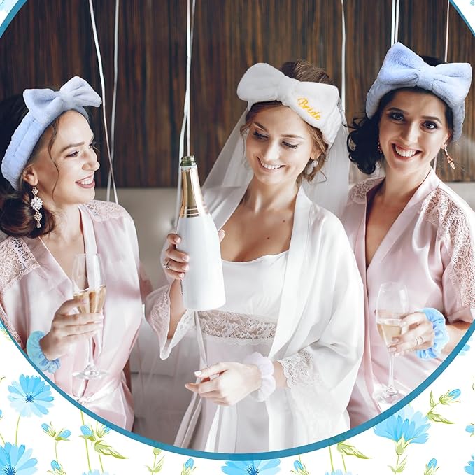24 Pcs Bachelorette Party Favors Include 12 Bride Bridesmaid Spa Headband 12 Bridesmaid Gifts Scrunchies for Women Sleepover Spa Bachelorette Party Accessories Supplies(White,Blue)