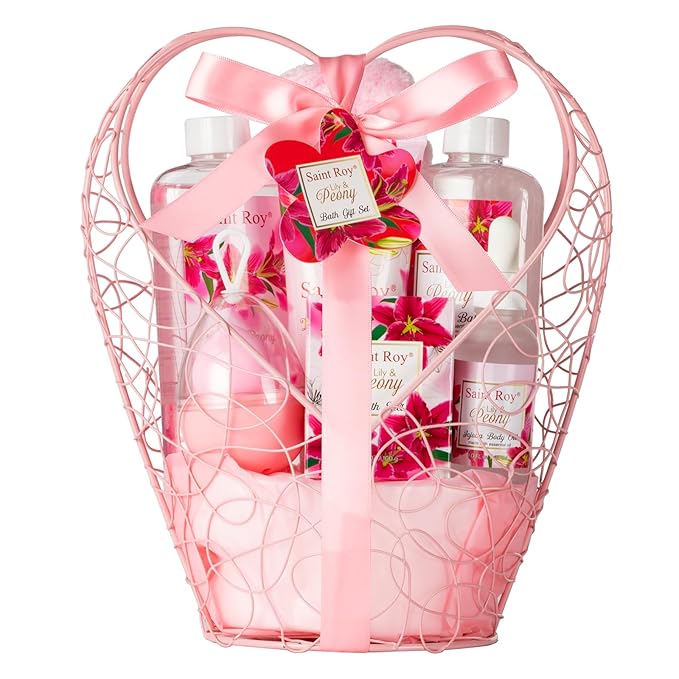 Gift Basket For Women, Mother's Day Gift for Mom Spa Set Lily & Peony Home Spa Set, Beauty Personal Care Set Jojoba Oil, Spa Self Care Kit, Bath Body For Thank You, Birthday, Christmas Gifts for Women