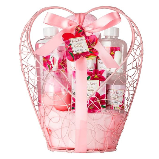 Gift Basket For Women, Mother's Day Gift for Mom Spa Set Lily & Peony Home Spa Set, Beauty Personal Care Set Jojoba Oil, Spa Self Care Kit, Bath Body For Thank You, Birthday, Christmas Gifts for Women