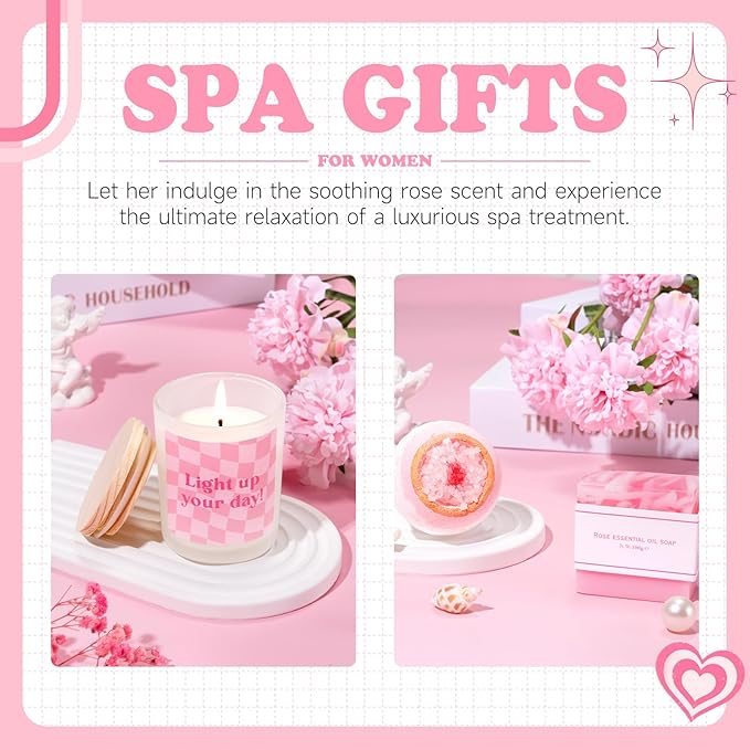 Gift Baskets for Women, 9pcs Unique Happy Birthday Gifts for Women, Best Christmas Ideas Box w/Coquette Bow Aesthetic Cup for Her Teen Girl Sister Friend Friendship Sweet 16th 18th 21st Bday