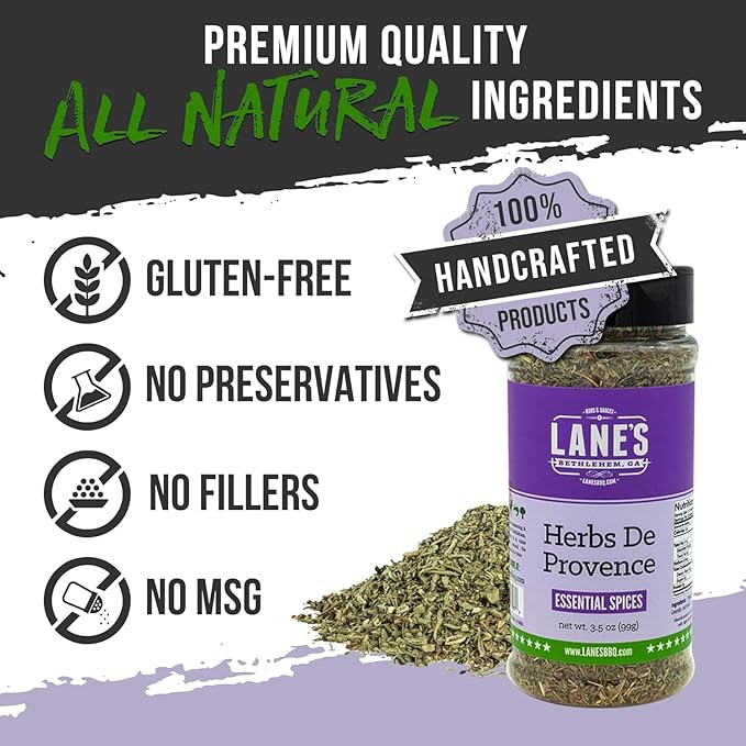 Lane's Herbs De Provence Seasoning Spice, All-Natural Mediterranean Herb De Provence Seasoning For Meat, Veggies, Soups & Sauces, Made in USA, 3.5 oz