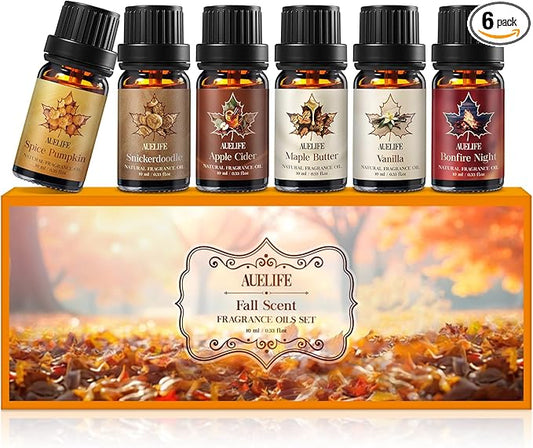 Fall Essential Oils Set, Top 6 Autumn Essential Oils for Diffusers for Home, Fragrance Oil for Candle, Aromatherapy Gift Set | Pumpkin, Apple Cider, Maple Butter, Snickerdoodle, Vanilla, Bonfire Night