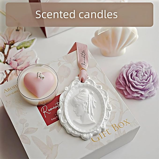 Romantic Aroma Aromatherapy Gift Box Set with Decorative Candles, Shell and Floral Design, White and Purple(5Pack)