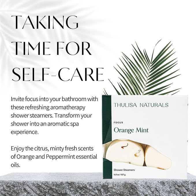 Thulisa Naturals Orange Mint Shower Steamers Aromatherapy | Organic Shower Bombs with Essential Oils | Self Care Christmas Birthday & Spa Gifts for Women & Men | Stocking Stuffers | 4 Pack
