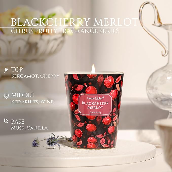 HomeLights Soy Wax Candles for Home Scented, 1-Wick Candles in Blackcherry Merlot Scented, Aromatherapy Candles Gift for Parties, Relaxing, Eclectic Mixed Styles, 6.7oz