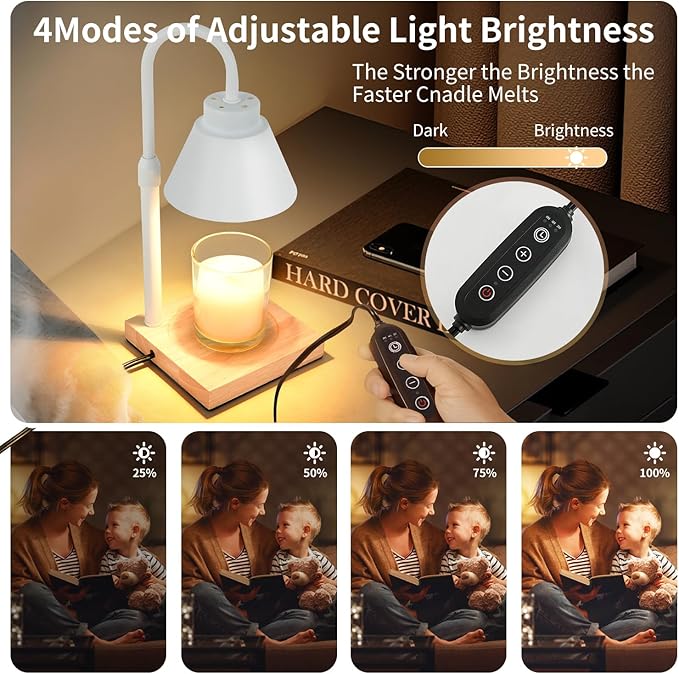 Candle Warmer Lamp with Timer Adjustable Height,Dimmable Candle Warmer for New Home Decor,Wax Warmer Lamp for Jar Candles with 2 Bulbs for Women Gift and House Warming Gift,White