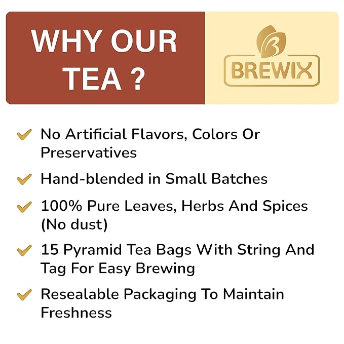 BREWIX, Chocolate Rooibos Herbal Tea (15 Pyramid Tea Bags) | Rich Red Tea with Cocoa, Cinnamon & Mint | Naturally Caffeine-Free | Dessert-Inspired Wellness Blend | Soothing Red Tea for Evening Comfort