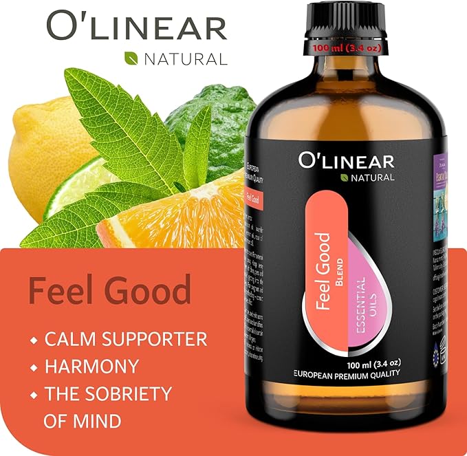 Premium Aromatherapy Essential Oil Feel Good Blend - 3.4 Fl Oz Happy & Relaxing Scent for Diffusers for Home - Relax Essential Oils for Humidifiers with Lavender Rose Lemon Cinnamon Geranium Aroma