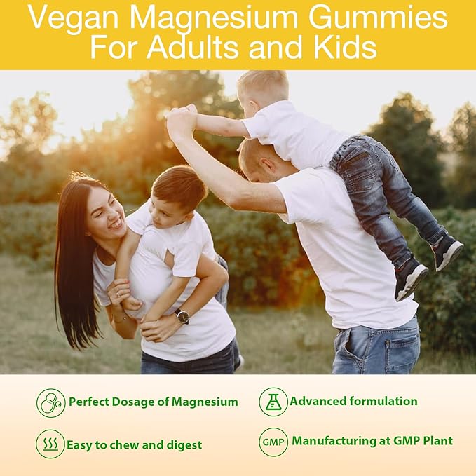 Magnesium Glycinate Gummies for Adults & Kids, 1000mg High Absorption Magnesium Complex Supplement, Sugar Free with Potassium,Vitamin D&B6 for Calm, Better Sleep - 90 Counts Orange