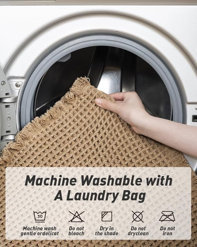 AMOAMI Upgraded Waffle Runner Rug, Super Absorbent Non Slip Bath Mats for Bathroom Floor, Machine Washable Bathroom Boho Runner Rug with Tassels, Ideal for Hallway Bedroom Laundry Room,17" x 60"