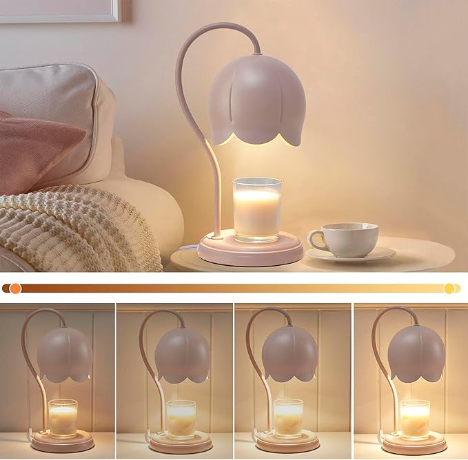 Cute Pink Flower Candle Warmer Lamp with Timer Dimmable, Bedroom House Office Aesthetic Living Girls Room New Home Decor, Christmas Birthday Gifts for Women Mom, Large Bedside Table Scented Wax Lamps