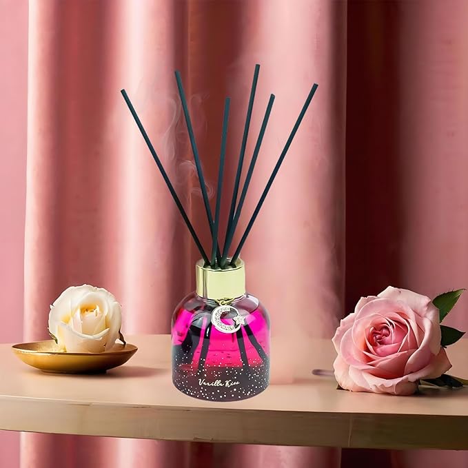 Reed Diffuser Set, Pretty Valley Home Diffuser 80Ml / 2.7 fl OZ Gift Box - Includes Reed Diffuser Sticks, Long Lasting Fragrance Oil and Glass Bottle for Office Living Room Decor (Vanilla kiss)