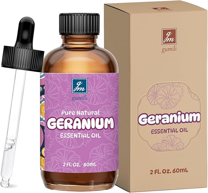 Geranium Essential Oil 2 Oz, 100% Pure Geranium Oil for Diffuser, Skin, Hair, Face, Soap & Candle Making, Aromatherapy & Massage