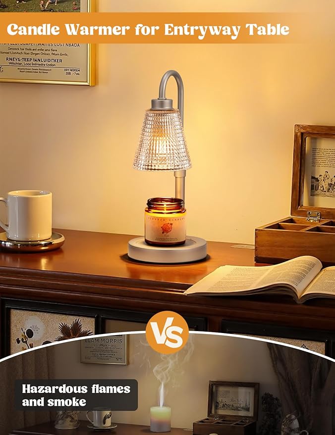 Innqoo Gray Candle Warmer Lamp with Timer, Dimmable Candle Warmer for Jar Candles, Height Adjustable Wax Melts Warmer, Birthday Gifts for Women Mom, House Warming Gifts New Home Decor