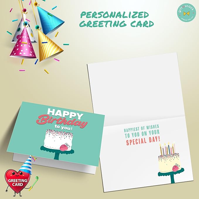 Gift A Snack - Happy Birthday Snack Box Variety Pack Care Package + Greeting Card (45 Count) Bday Sweet Treats Gift Basket, Candies Chips Crackers Bars - Food Assortments Assortments & Variety Gifts