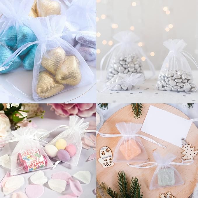 100pcs Organza Gift Bags White Small Jewelry Pouches Wedding Jewelry Bag 2x3 Inch Favour bags Lavender Bag for Wedding Birthday Party Christmas Candy Mesh Bags
