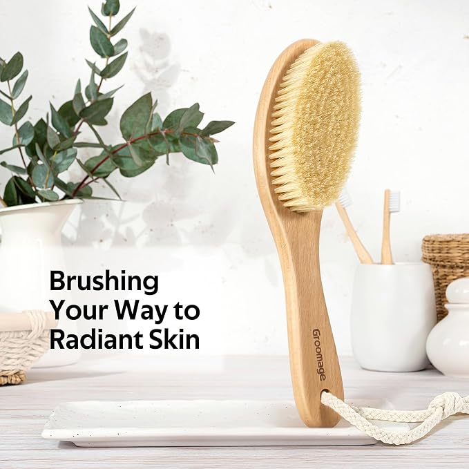 Dry Brush for Body, Natural Bristle Dry Exfoliating Body Brush for Skin Care, Cellulite, Lymphatic Drainage