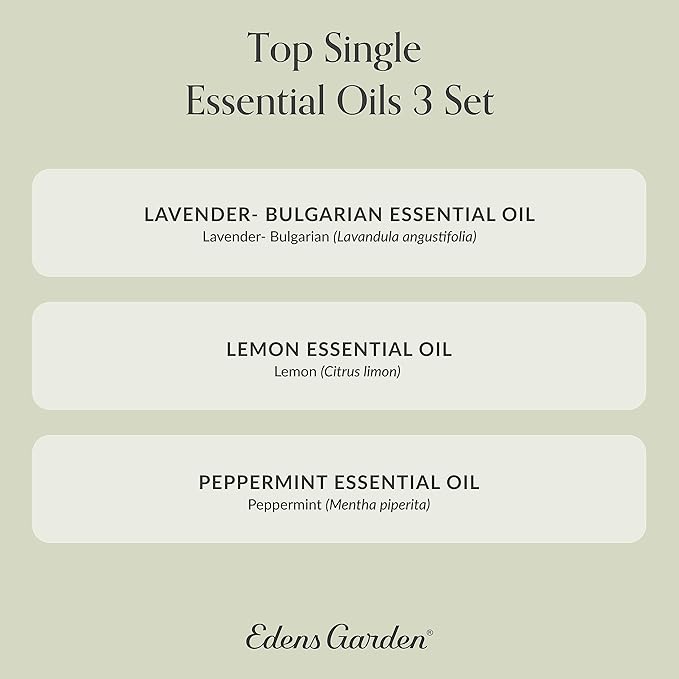 Edens Garden Top Essential Oils 3 Set – 100% Pure Therapeutic Grade, Undiluted Aromatherapy Scents: Lavender, Peppermint & Eucalyptus Oil for Diffusers & Home – Natural Wellness Gift, 10 ml/ 3 Pack
