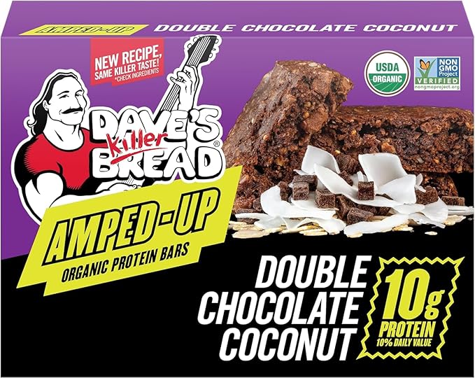 Dave's Killer Bread Blueberry Almond Butter Amped-Up Protein Bars 4 CT + Double Chocolate Coconut Amped-Up Protein Bars 4 CT (1 of each) Variety Pack