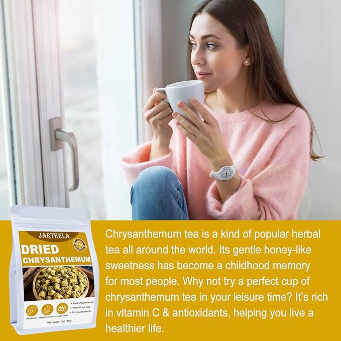Jarteela - Premium Dried Chrysanthemum Flower Loose Leaf - 3oz/85g - Chinese Natural Chrysanthemum Tea Tai Ju - Non-GMO - Caffeine-free