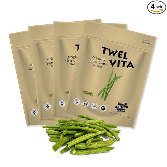 TwelVita Natural Baked Green Bean Crisps, Vegan Snacks, Clean Label, Non-GMO, Gluten-Free, 1.76 oz ea, Pack of 4