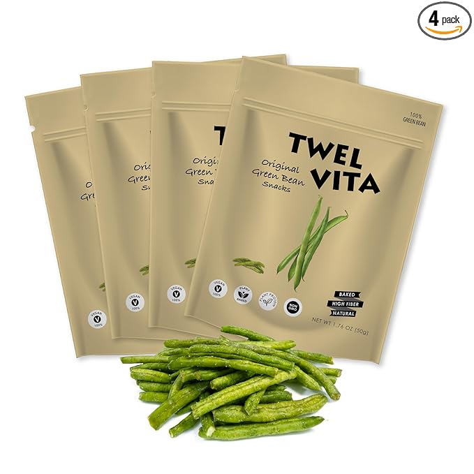 TwelVita Natural Baked Green Bean Crisps, Vegan Snacks, Clean Label, Non-GMO, Gluten-Free, 1.76 oz ea, Pack of 4