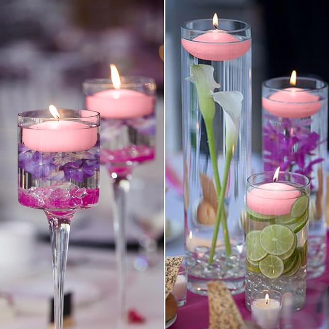 12-Pack 2-Inch Pink Floating Candles - Romantic Decor for Celebrations, and Parties