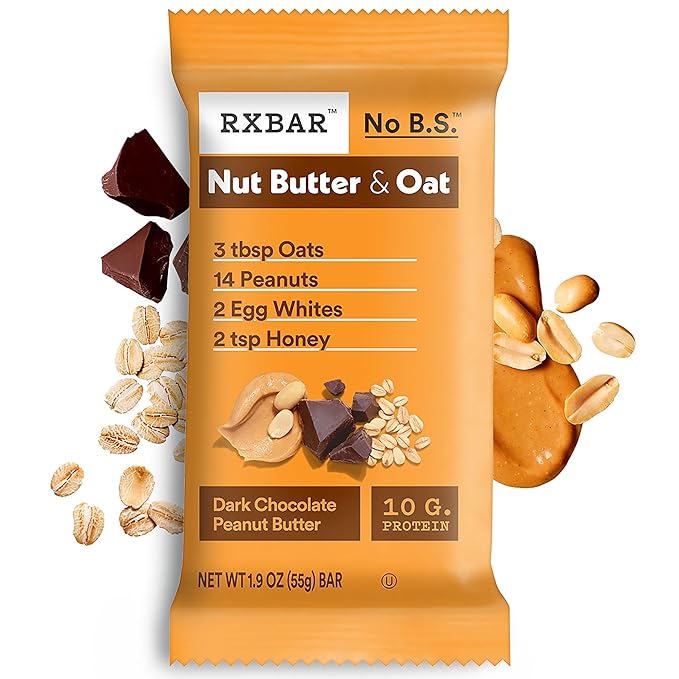 RXBAR Nut Butter and Oat Protein Bars, Protein Snacks, Dark Chocolate Peanut Butter (6 Boxes, 30 Bars)