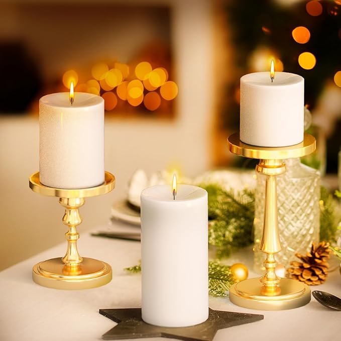 KONNI White Pillar Candles Set of 3, 3"x 3" Unscented Pillar Candles Bulk, 30 Hours Long Burning Candles, Smokeless&Dripless Large Round Candle for Wedding, Home Decoration, Parties, Spas, Dinner