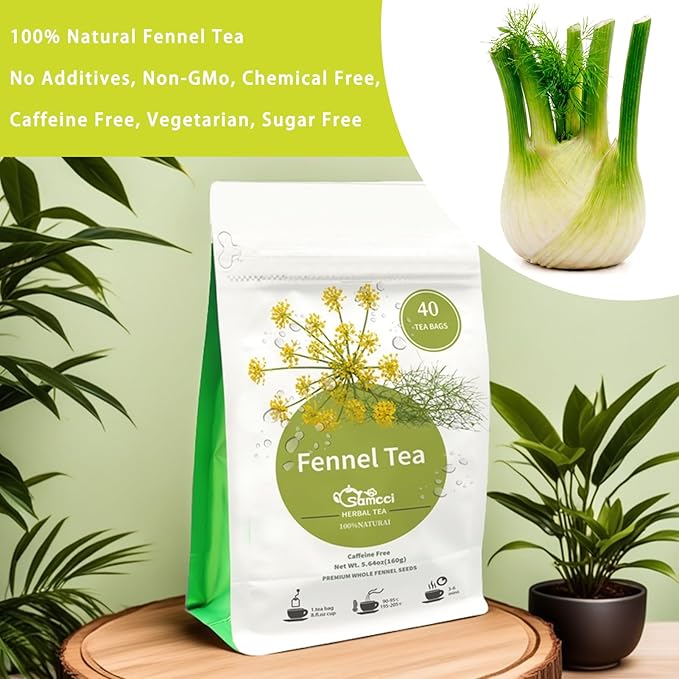 Samcci - Fennel Tea,4g×40 Teabags,100% Natural & Pure Fennel Seeds Herbal Tea - Non-GMO - Caffeine-free - Helps Improve Digestion & Immune System