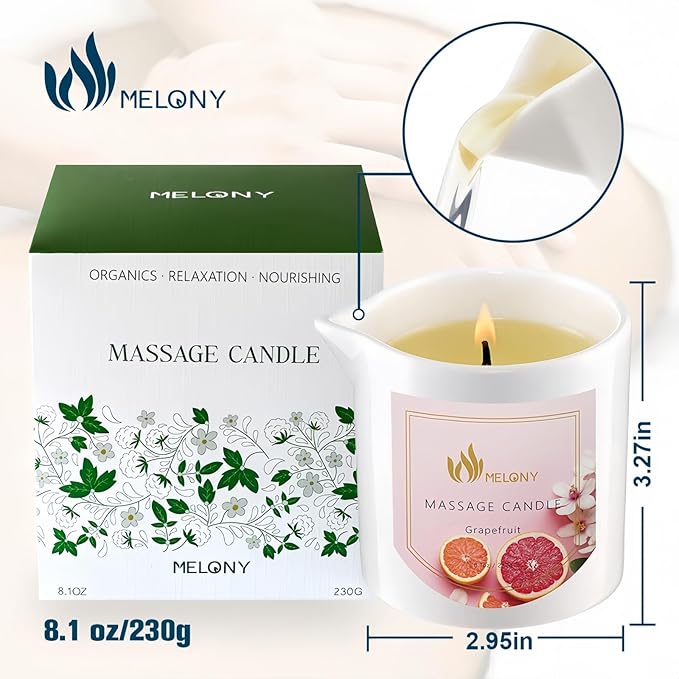 MELONY Luxury Massage Candle - Moisturising, Body Oil Candles for Muscle Relaxation, 8.1OZ (Grapefruit)