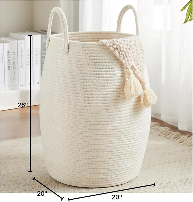 105L Extra Large Laundry Hamper Basket by Fiona's magic, Woven Tall Clothes Hamper for Storage Blanket, Toys and Dirty Cothes in Bedroom and Living Room Organizer, Beige