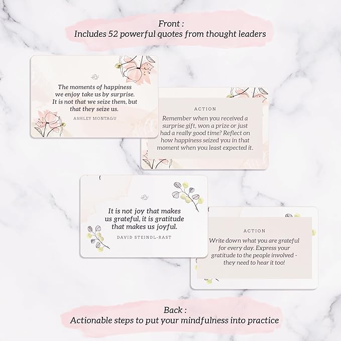 MESMOS 52 Mindfulness Cards with Action Plans. Relaxation Stress Relief Gifts for Women, Positive Affirmation Cards, Anxiety Relief Items, Meditation Self Care Kit, Relaxing Spiritual Gifts for Women