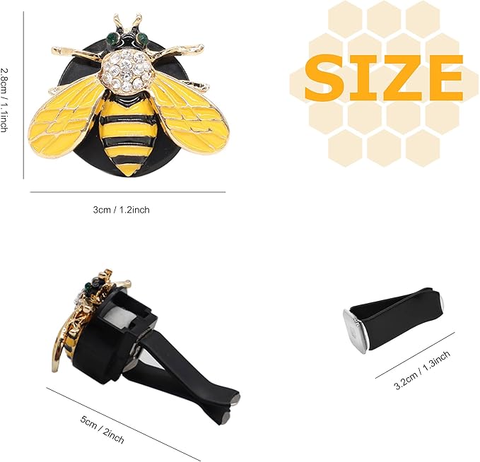 Bling Bumblebee Car Air Freshener Vent Clip,2pcs Cute Yellow Bee Alloy Vent Clips Car Accessories with Rhinestones,Women Car Air Freshener Car Charm
