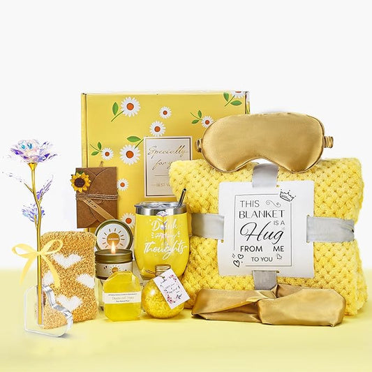 Birthday Gifts for Women Self Care Gifts Get Well Soon Gifts, Rose Relaxing Spa Gifts Basket Care Package, Luxury Flannel Blanket, Thanksgiving Christmas Gifts for Mom Her Grandma Friend Sister Wife