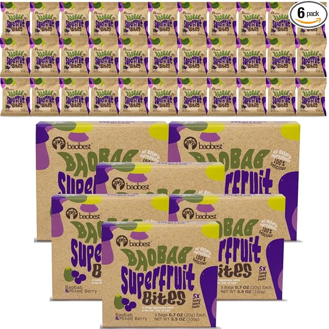 Baobest Superfruit Bites - Baobab Chews Mixed Berry Snack Pack - Vegan, Gluten Free, Preservative Free, Palm Oil Free, High Vitamin C Superfood Snack from The Tree of Life - 30 Servings
